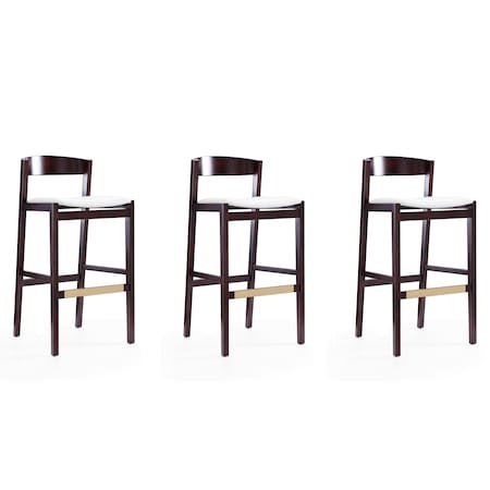 Manhattan Comfort Klismos Barstool in Ivory and Dark Walnut (Set of 3) 3-BS014-IV